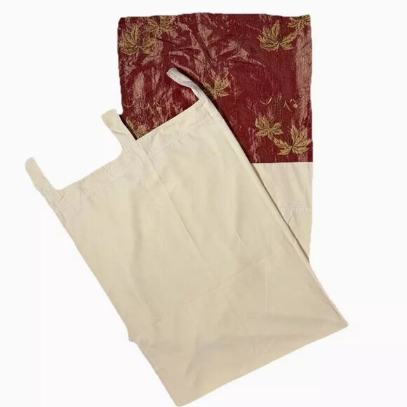 Set of 3 Luxury Curtains Drapes Tab Top Panels 92" Long Beige Red Border Hem - Picture 7 of 7
